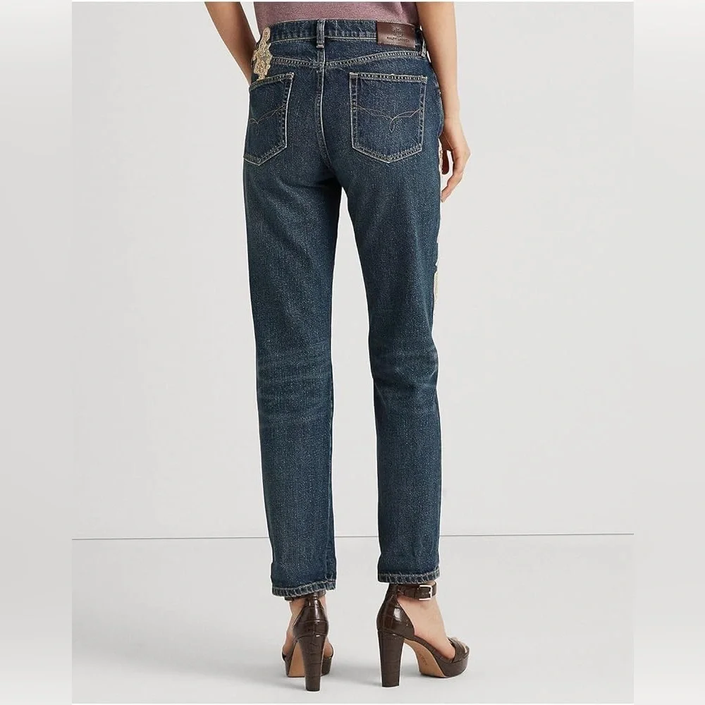 Lauren Ralph Lauren Women's Embellished Mid-Rise Jeans Blue - Picture 2 of 4